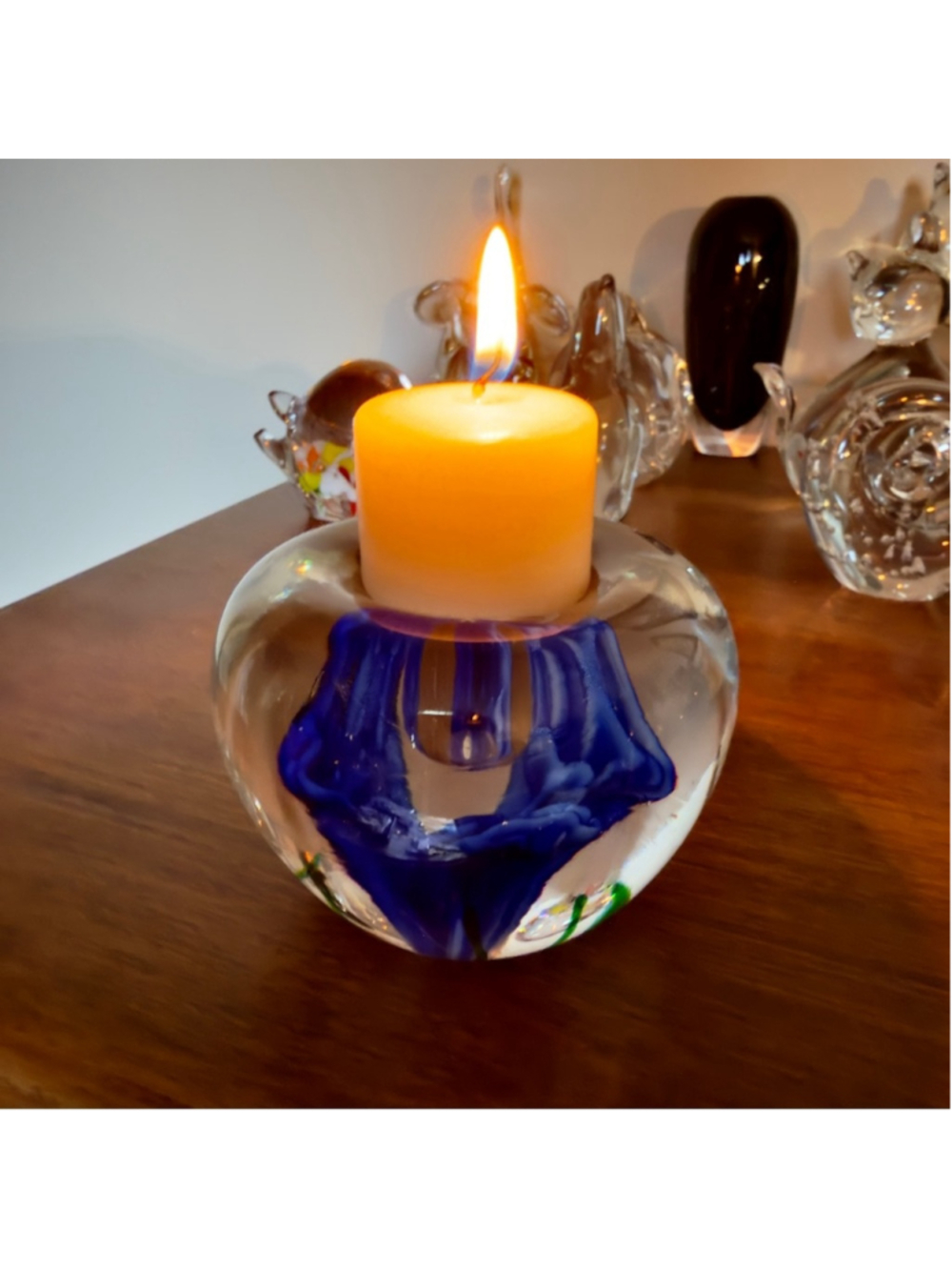 19. Hand Blown Art Glass Candle Holder | Blue & Green Studio Glass Decor